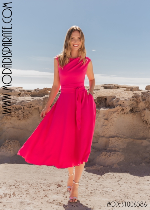 VESTIDO MIDI FALDA CAPA MANGA SISA CINTURÓN LAZADA