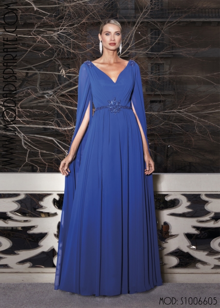 VESTIDO LARGO FIESTA CAIDA HOMBROS GASA PEDRERIA CINTURA Y H