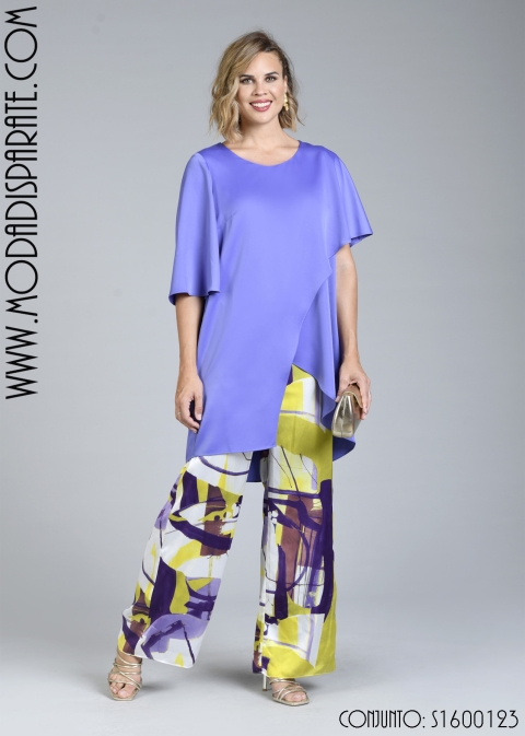 CJTO.BLUSA  LISA ASIMETRICA PANTALON ESTAMPADO
