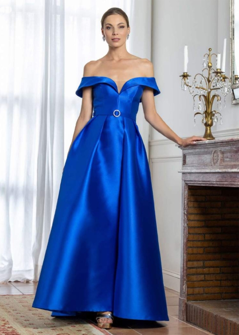 VESTIDO FIESTA LARGO MIKADO ESCOTE CORAZON