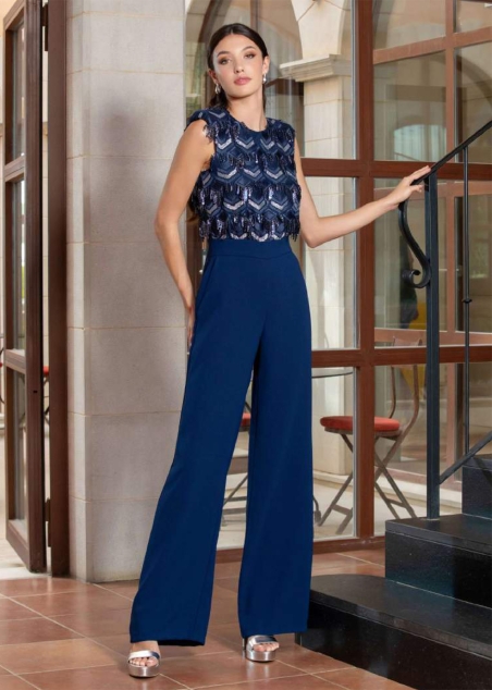 MONO FIESTA COMBINADO PANTALON LISO CUERPO LENTEJUELAS S/ MA