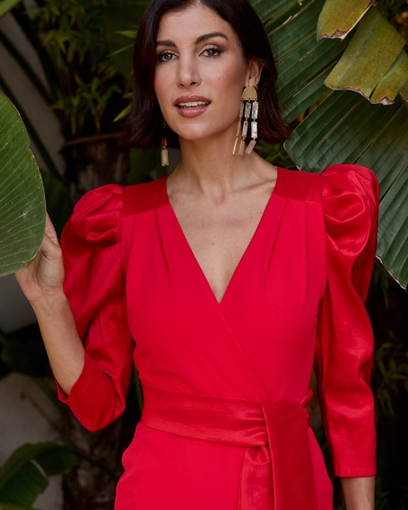 VESTIDO MIDI ESCOTE PICO Y LAZADA ESPALDA DESCUBIETA MANGA F