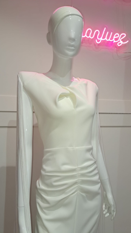 VESTIDO FIESTA MIDI RECTO FLECOS HOMBROS ABERTUTAR DELANTERO