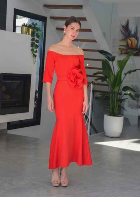 VESTIDO FIESTA LARGO SIRENA C/ BARCO MANGA CODO