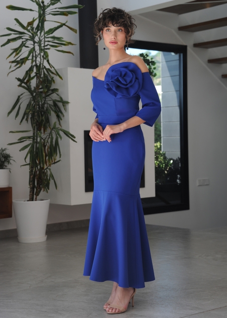 VESTIDO FIESTA LARGO SIRENA C/ BARCO MANGA CODO