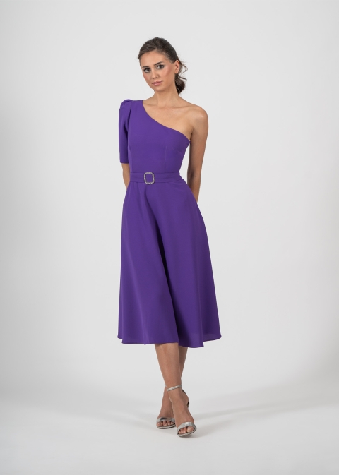 VESTIDO MIDI ASIMETRIO UNA MANGA FALDA VUELO