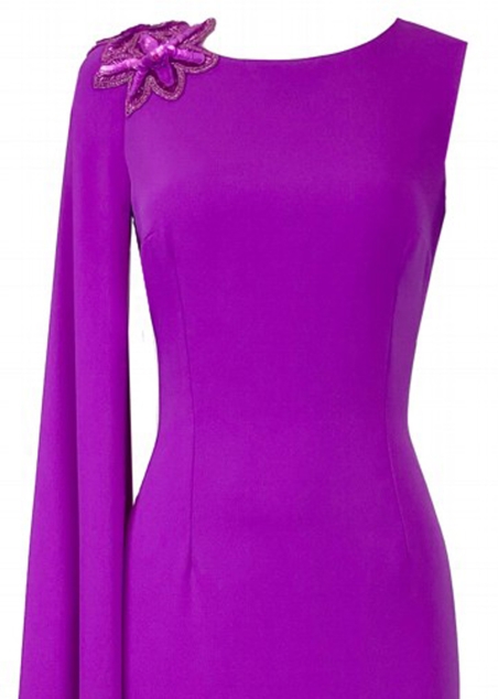 VESTIDO MADRINA LARGO UNA MANGA GASA CAPA