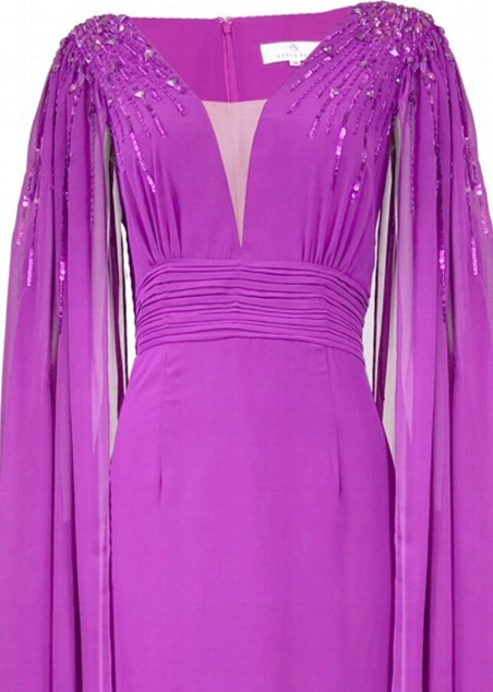 VESTIDO MADRINA LARGO PEDRERIA HOMBROS MANGAS CAPA