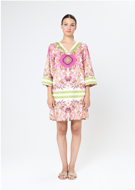 VESTIDO KAFTAN  ESTAMPADO ESCOTE PICO