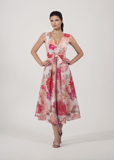 VESTIDO MIDI GASA ESTAMPADA M/ MANGAS