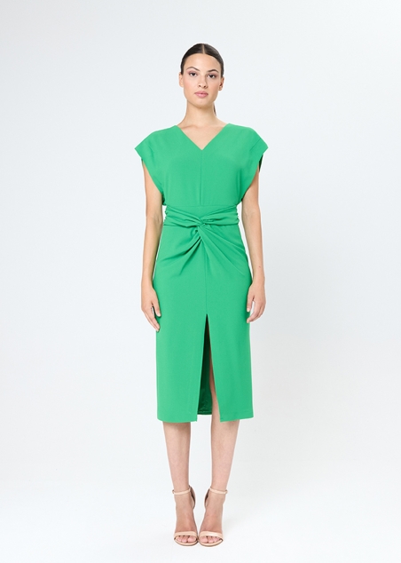 VESTIDO MIDI LISO M/ SISA DELANTERO NUDO