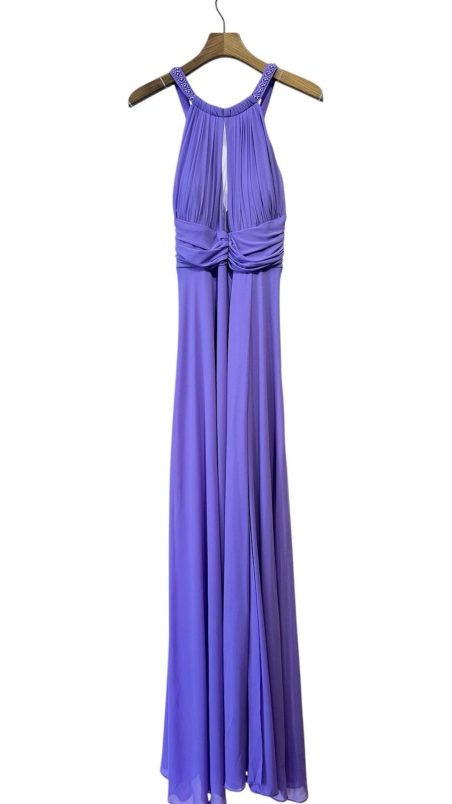 VESTIDO FIESTA GASA CUELLO HALTER PEDRERIA TIRANTES