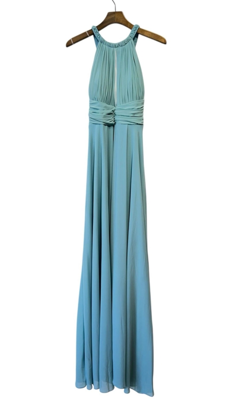 VESTIDO FIESTA GASA CUELLO HALTER PEDRERIA TIRANTES