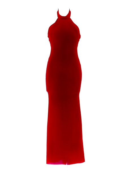 VESTIDO FIESTA LARGO CUELLO HALTER ESPALDA ABIERTA FRUNCE