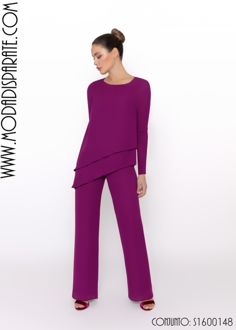 CJTO.CREPE BLUSON DOBLE MANGA LARGA Y PANTALÓN