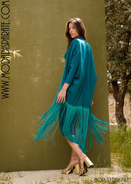 VESTIDO MIDI M/ CAPA FLECOS ABERTURA PECHO Y CINTURON
