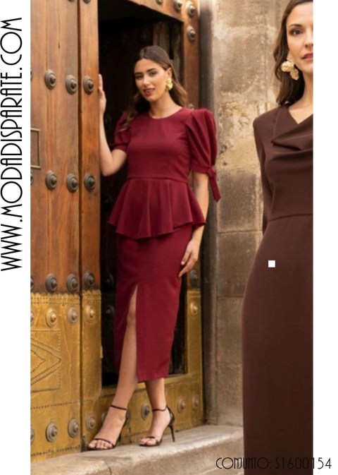 CJTO.TOP PEPLUM M/CORTA LAZO CON FALDA MIDI LAPIZ