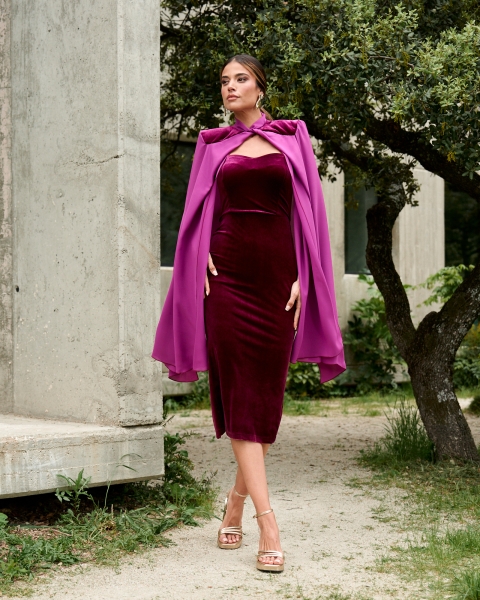 VESTIDO MIDI TERCIOPELO Y CAPA GASA