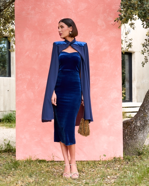 VESTIDO MIDI TERCIOPELO Y CAPA GASA 2