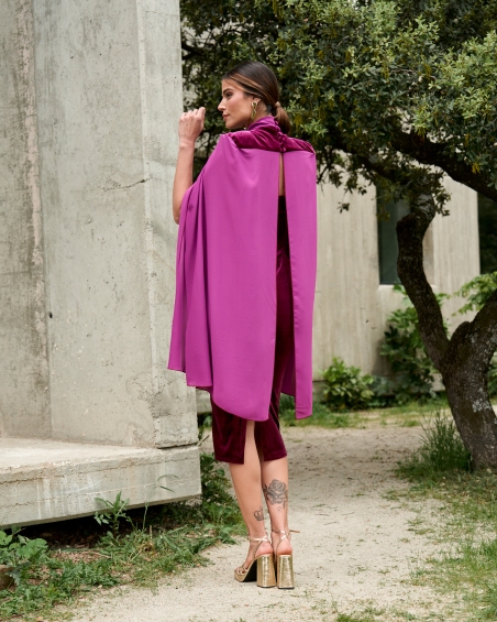 VESTIDO MIDI TERCIOPELO Y CAPA GASA
