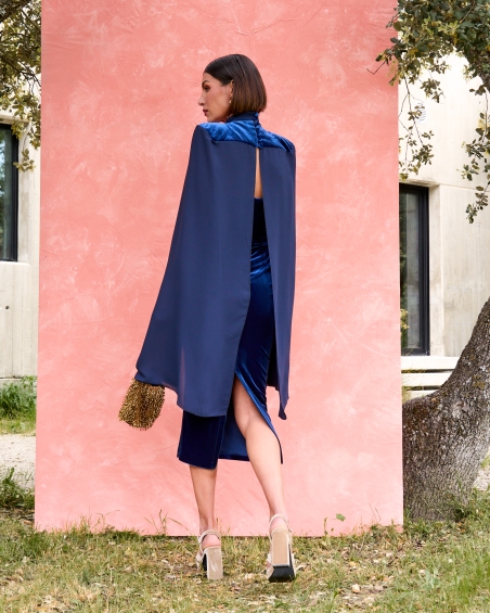 VESTIDO MIDI TERCIOPELO Y CAPA GASA