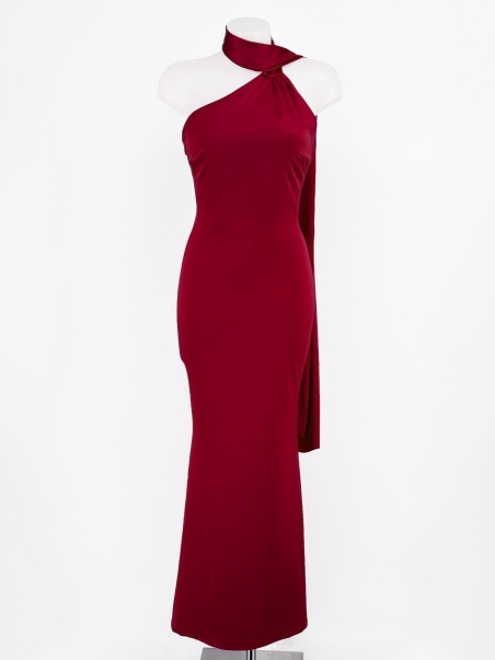 VESTIDO LARGO LICRA ATADO CUELLO CON LAZADA