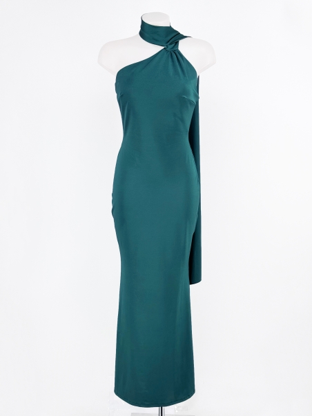 VESTIDO LARGO LICRA ATADO CUELLO CON LAZADA