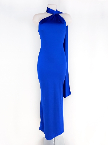 VESTIDO LARGO LICRA ATADO CUELLO CON LAZADA