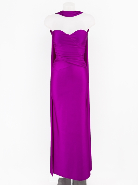 VESTIDO FIESTA LARGO CINTURA LAZADA ESPALDA DRAPEADA