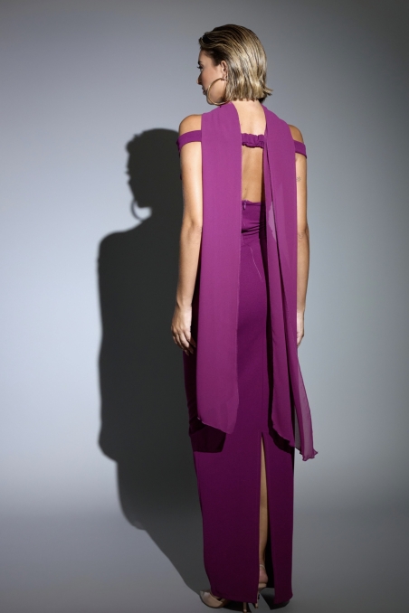 VESTIDO FIESTA LARGO PUNTO, ESCOTE TABLAS TTES ESPADA, FOULA