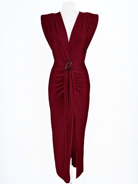 VESTIDO FIESTA LARGO SIN MANGA CINTURA HEBILLA