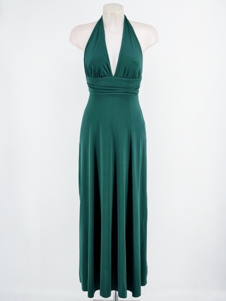 VESTIDO FIESTA LARGO PUNTO  ATADO AL CUELLO EVASE  LADZADA E