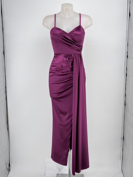 VESTIDO FIESTA RASO ELASTICOTTES DRAPEADO FAJIN