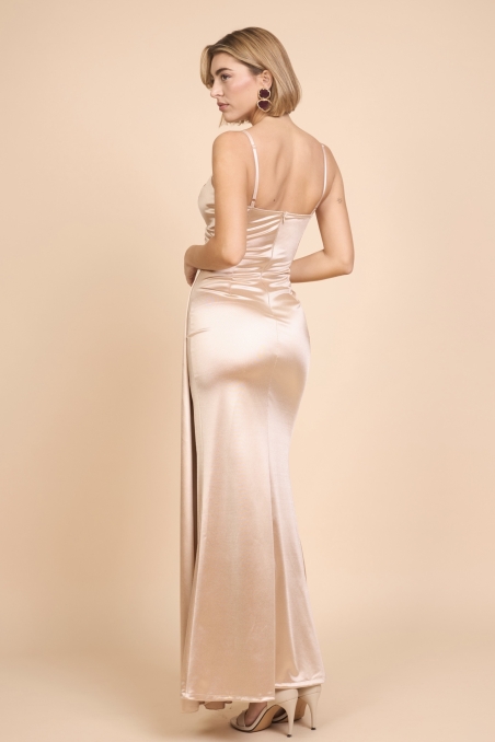 VESTIDO FIESTA RASO ELASTICOTTES DRAPEADO FAJIN