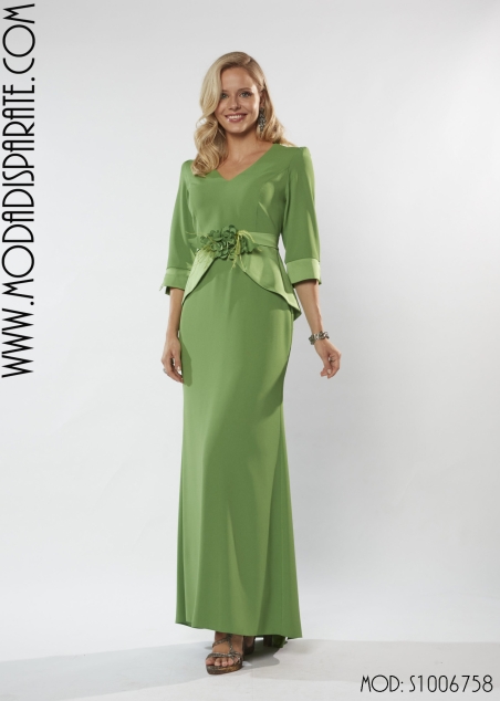 VESTIDO MADRINA LARGO CREP COMBINADO RASO PEPLUM APLIQUE PLU