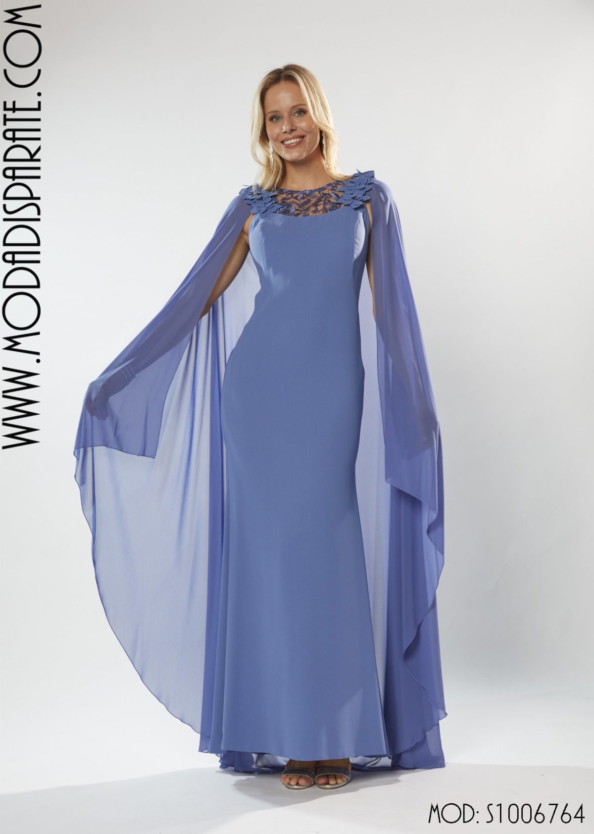 VESTIDO MADRINA LARGO CAPA GASA CON BLONAD EN...