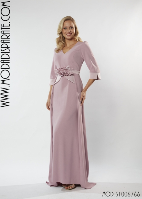 VESTIDO MADRINA LARGO CONTRASTE RASO CON SOBRFALDA