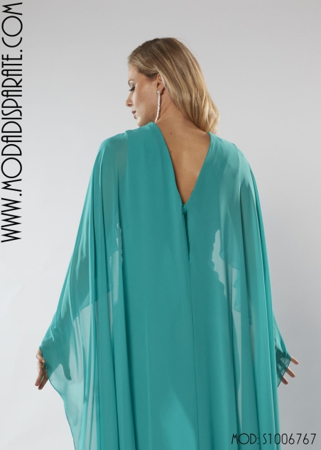 VESTIDO MADRINA LARGO CREP CUERPO BLONDA CON LENTEJUELAS M/
