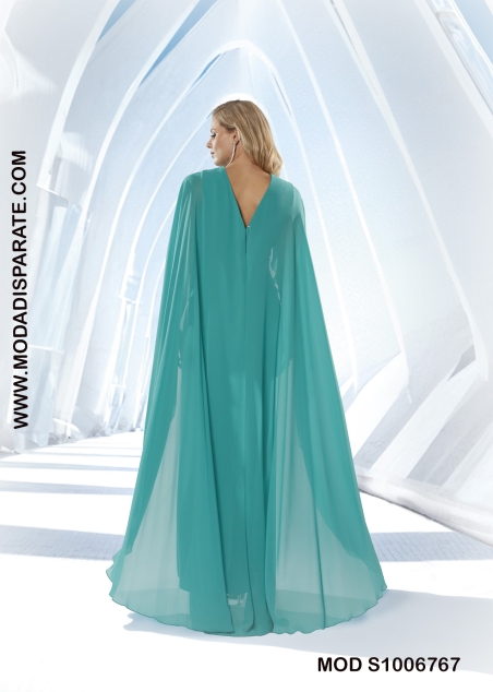 VESTIDO MADRINA LARGO CREP CUERPO BLONDA CON LENTEJUELAS M/