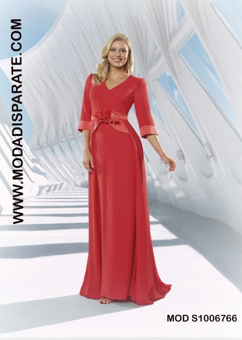 VESTIDO MADRINA LARGO CONTRASTE RASO CON SOBRFALDA 2