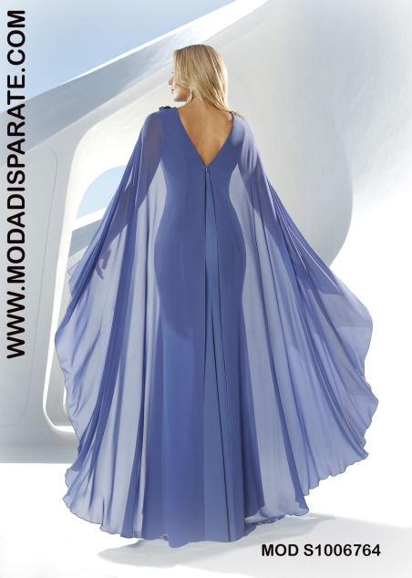 VESTIDO MADRINA LARGO CAPA GASA CON BLONAD EN ESCOTE