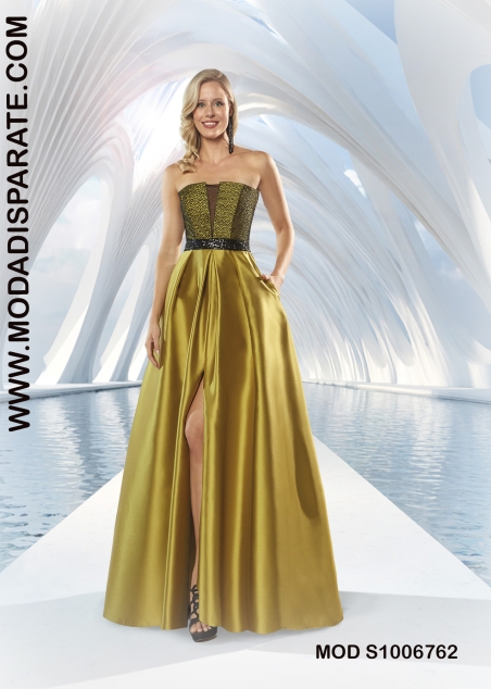 VESTIDO LARGO MIKADO PALABRA DE HONOR CUERPO Y CHAQUETA GUIP