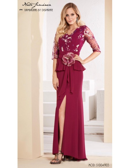 VESTIDO LARGO MADRINA PEPLUN GASA ABERTURA CUERPO BORDADO NATI JIMENEZ  - 2