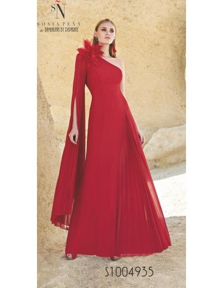 VESTIDO LARGO LIUSO UNA MANGA PLISADA  Y PLISADO EN DELANTER SONIA PEÑA - 1