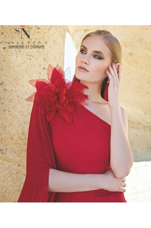 VESTIDO LARGO LIUSO UNA MANGA PLISADA  Y PLISADO EN DELANTER SONIA PEÑA - 1 2