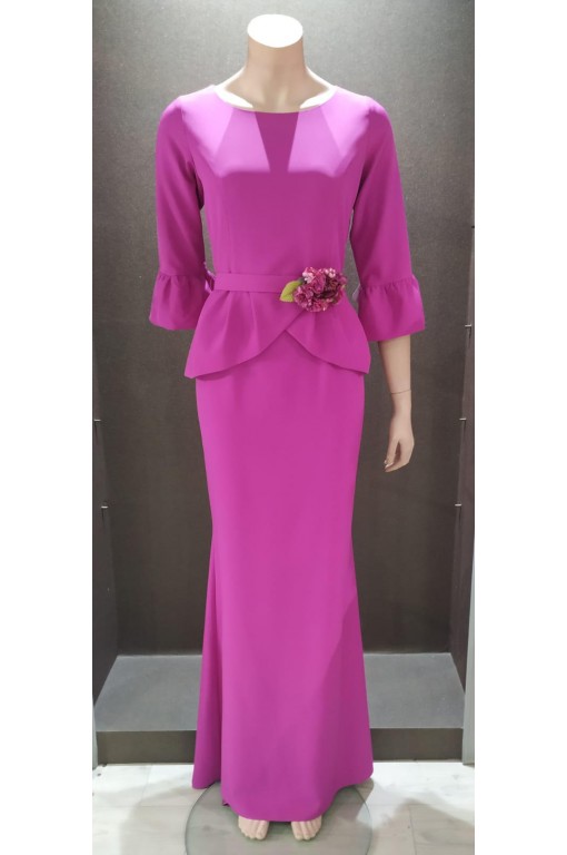 VESTIDO LARGO LISO MANGA CODO FAROL PEPLUN MERCEDES ROLDAN - 1 2