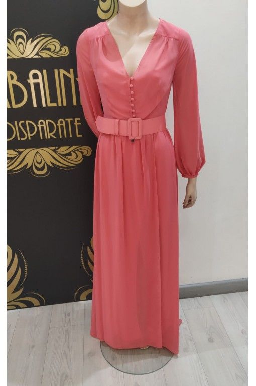 VESTIDO LARGO LISO MANGA LARGA CINTURON CUERPO DELANTERO BOT BETZZIA ( O¨DIVINE) - 1 2