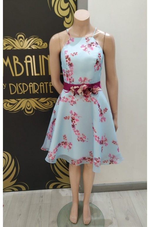 VESTIDO CORTO ESTAMPADO SIN MANGAS CON CINTURON 2