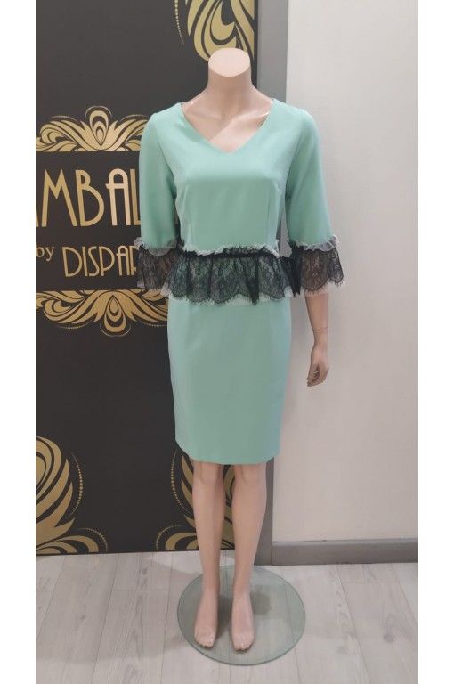 VESTIDO CORTO LISO CONESCOTE PICO MANGA CODO ADORNO CINTURA MERCEDES ROLDAN - 1 2