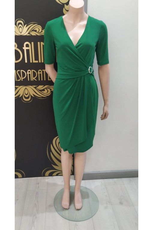 VESTIDO MIDI LISO MANGA CODO ESCOTE DE PICO DRAPEADO CON HEB MONCHO HEREDIA - 1 2